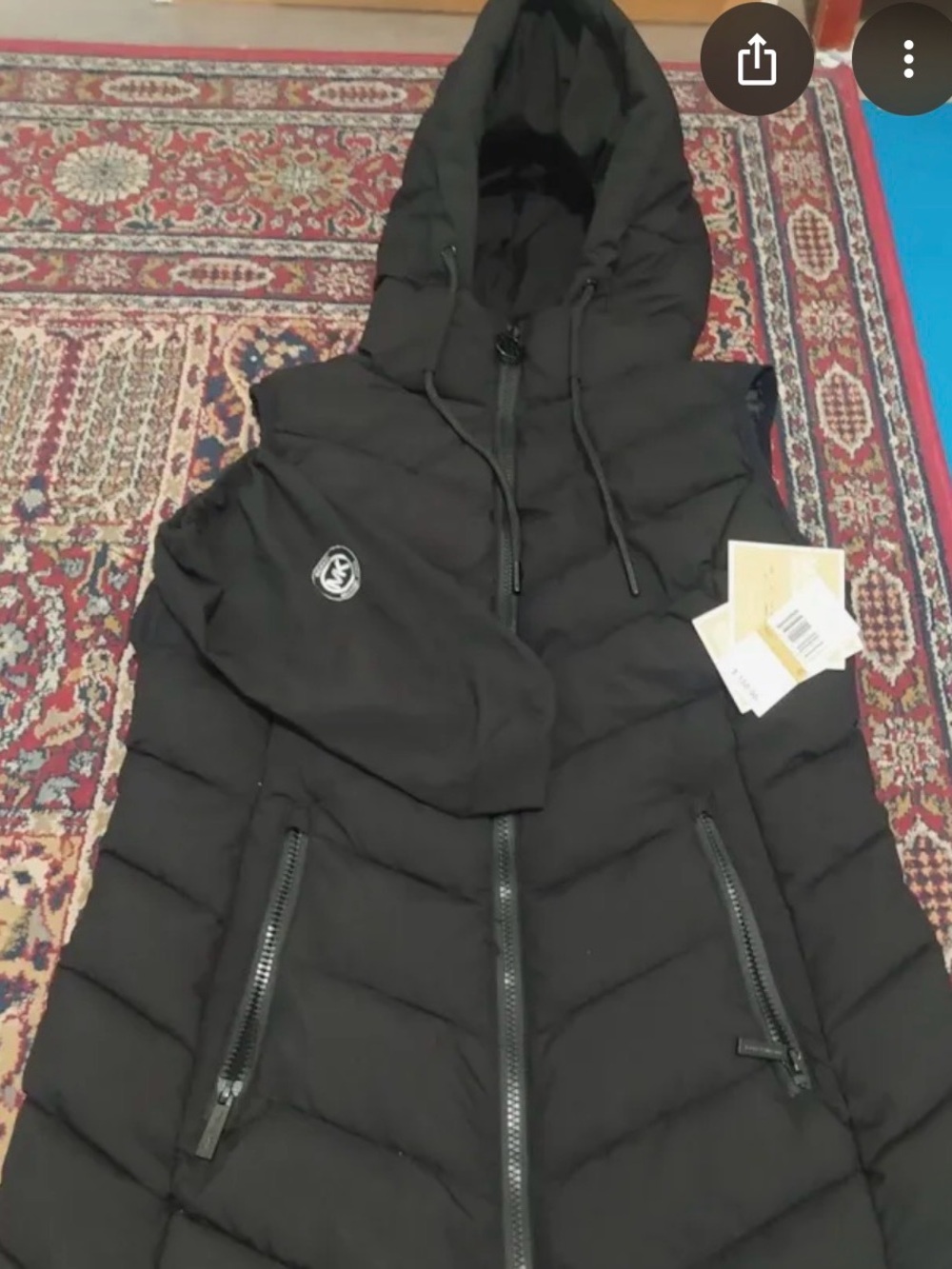Michael Kors Black Hooded Quilted Long Puffer Vest downright packable